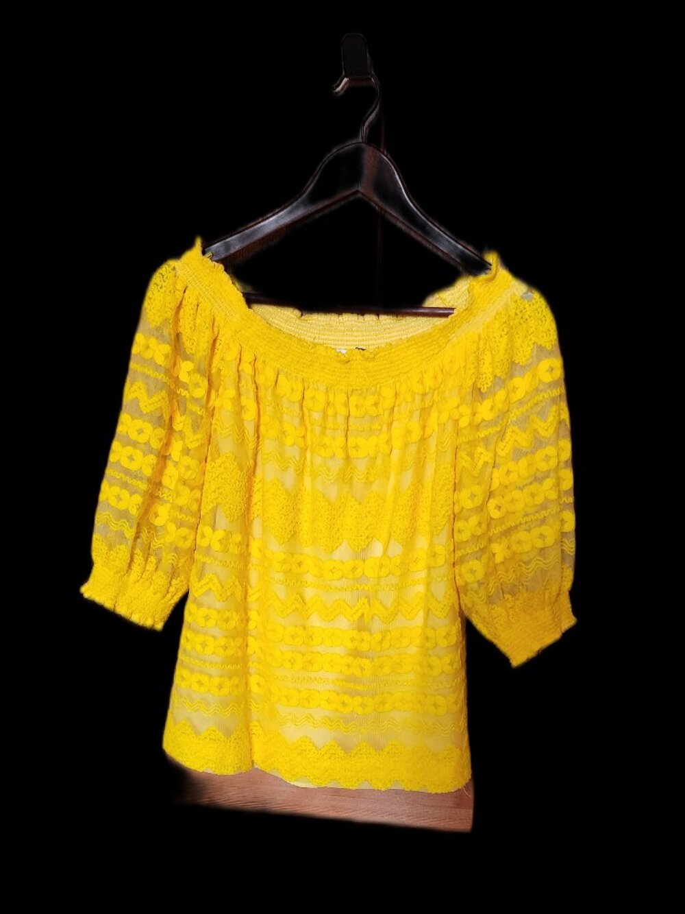 Trina Turk Embroidered Boho Blouse On or Off-Shoulder Yellow, Size S